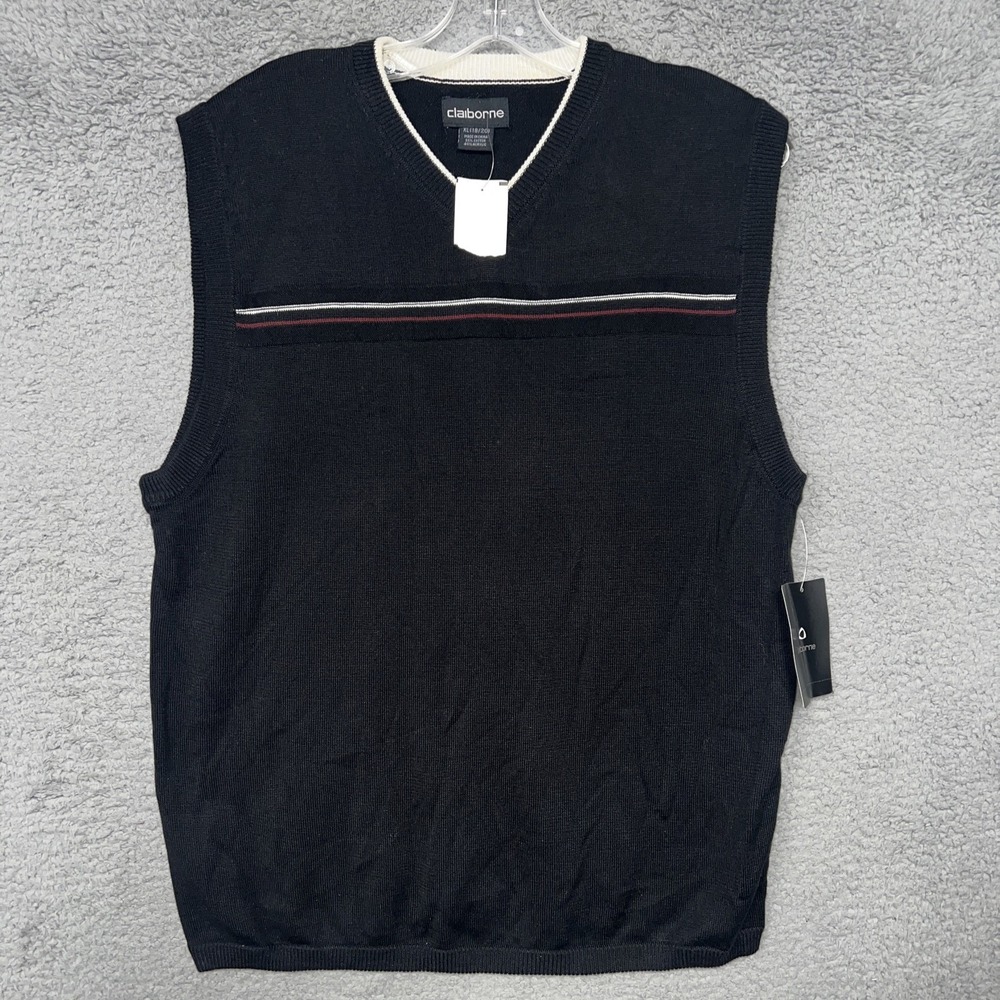 NWT Claiborne Sweater Vest Youth Sz‎ XL Black Sleeveless Knit V Neck Pullover